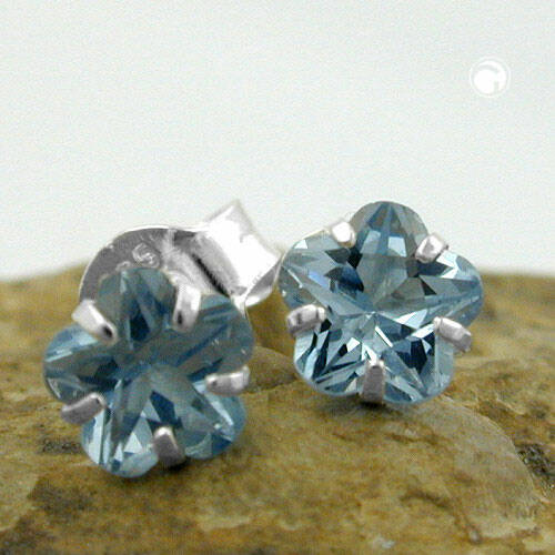 Stecker, Zirkonia aqua, Silber 925
